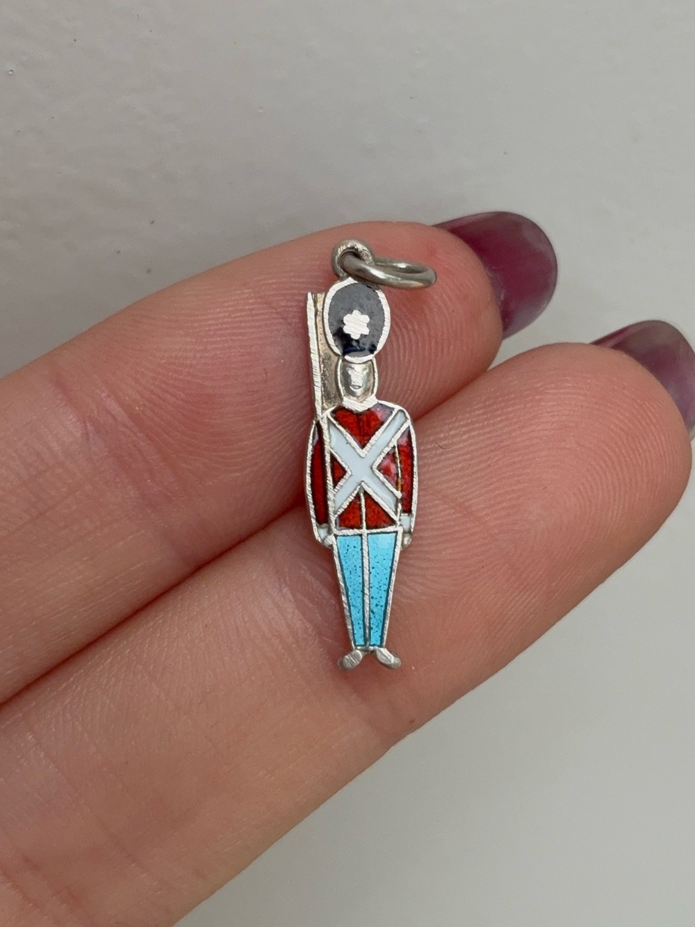 Vintage Sterling Silver Royal Guard Enamel Charm Pendant Mid Century Modern